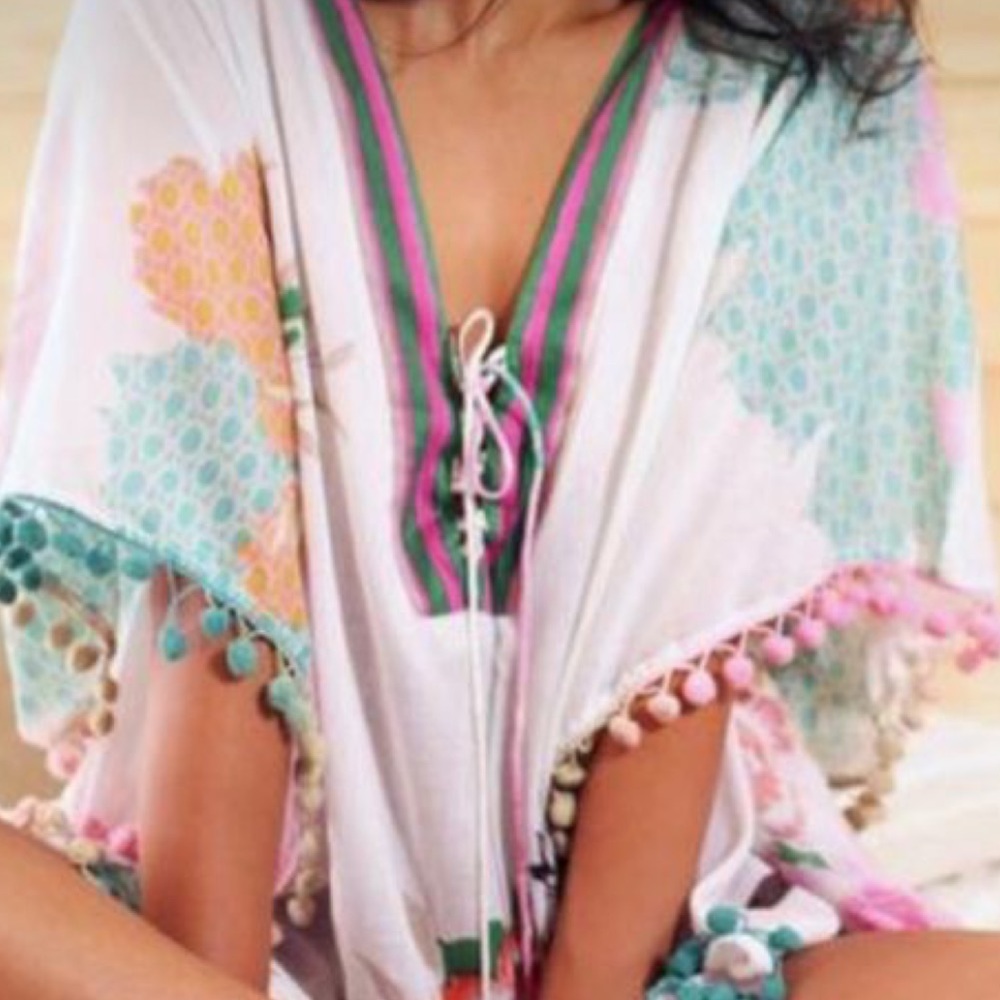 Z&L Europe Caftan Pom Pom Caftan Swim Cover Up